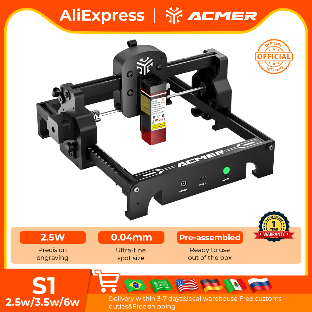 Rotary Axis Laser Engraver - ACMER S1 Mini-Lasergravur- und Schneidemaschine, hochpräzise